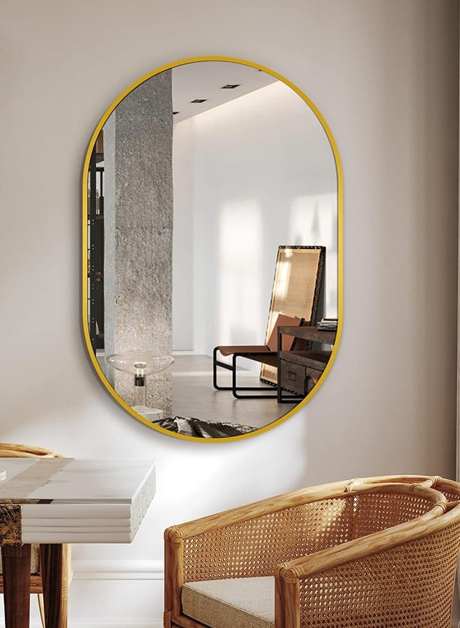 JCB CHIC مرايا بيضاوية، مرايا حمام بيضاوية، مرآة بيضاوية ذهبية مقاس 50×83 سم، مرايا ديكورية على الحائط، مرايا حمام فوق الحوض - Image 1