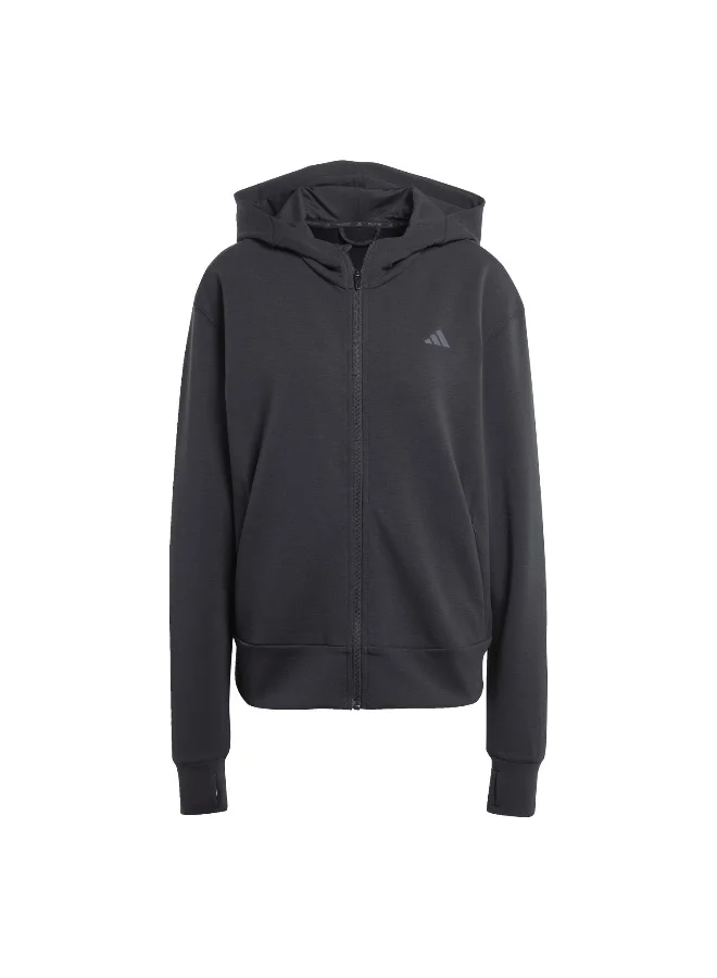 adidas Adidas D4T Fz Hoodie Black Hooded Sweat Sweatshirts For Women