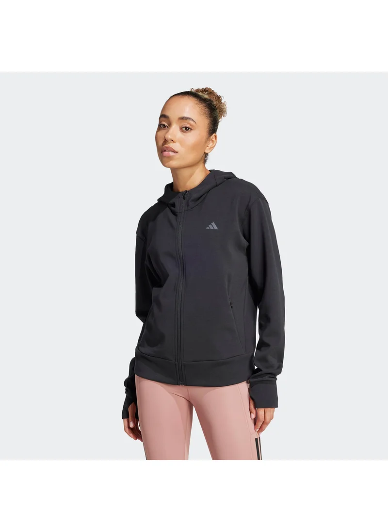 adidas هودي نسائي أسود بغطاء رأس