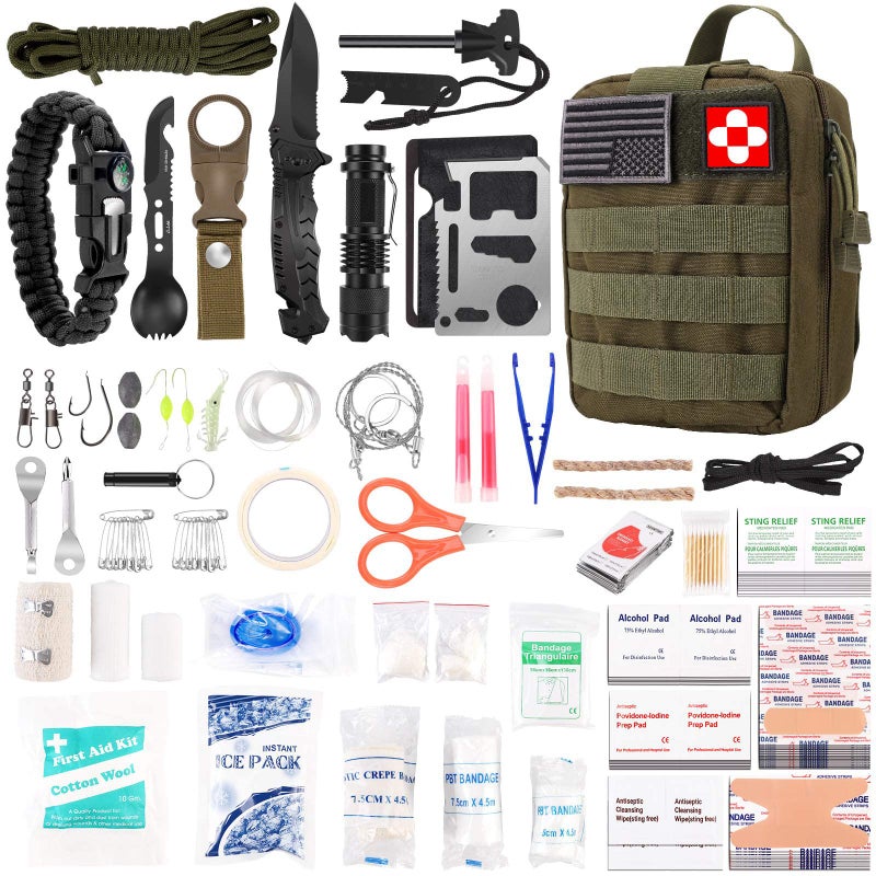 Verifygear 216 Pcs Survival First Aid kit, Professional Survival Gear Equipment Tools First Aid Supplies for SOS Emergency Hiking Hunting Disaster Camping Adventures (Green) - Image 1