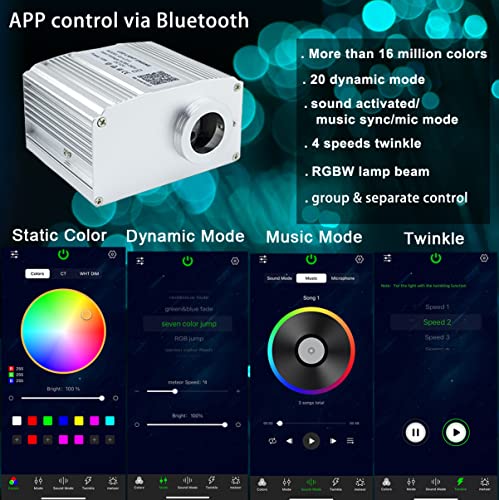 AZIMOM 10W Twinkle Bluetooth RGBW LED Fiber Optic Star Ceiling Light Kit 300pcs 0.75mm 9.8ft Sensory Music Mode APP Remote Control for Indoor Car Interior Decoration - Image 2