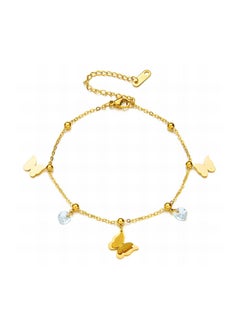 KAAF CREATIONS Kaaf creation 18K Gold Plated Stainless Steel Butterfly Anklet for Women and Girls, Cubic Zirconia Inserts, 21 + 6 cm Length, waterproof and hypoallergenic  - Image 1