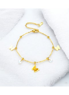 KAAF CREATIONS Kaaf creation 18K Gold Plated Stainless Steel Butterfly Anklet for Women and Girls, Cubic Zirconia Inserts, 21 + 6 cm Length, waterproof and hypoallergenic  - Image 2