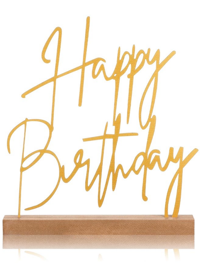 Yaocom 13.78 Inch Happy Birthday Table Sign Happy Birthday Metal Letter Decor Freestanding Tabletop Decoration with Wooden Base for Home Tiered Tray Centerpiece Mantel Shelf Fireplace Office - Image 1