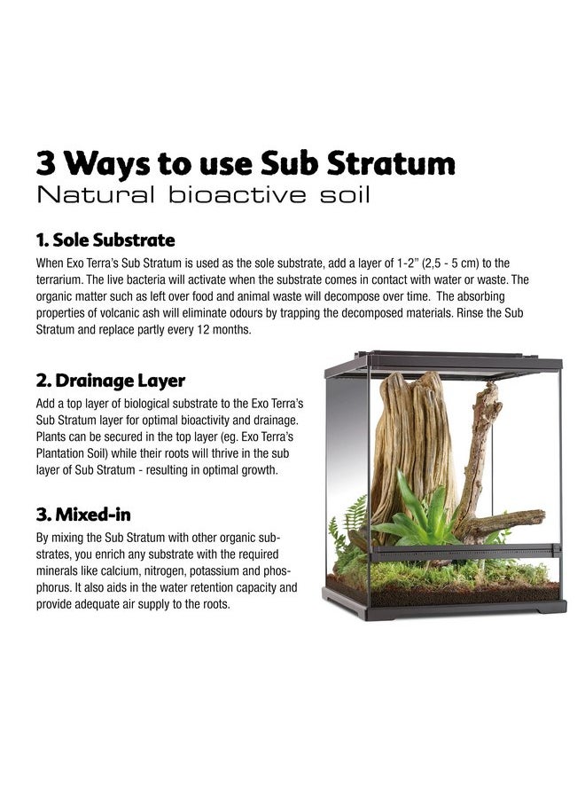 إكسو تيرا - Exo Terra Sub Stratum، ركيزة بركانية نشطة بيولوجيًا لتراريوم الزواحف، تزيل الروائح وتوفر مستويات الرطوبة الصحيحة 4.4 رطل - Image 1