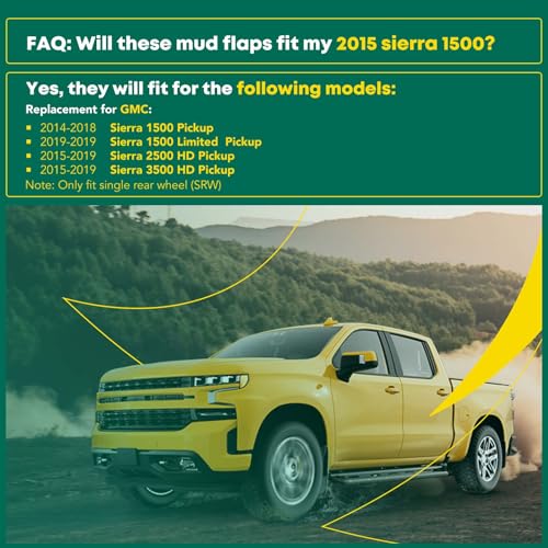 YHTAUTO Mud Flaps Splash Guards Fits GMC Sierra 1500 (Limited), Sierra 2500/3500 HD, with Single Rear Wheel Model, Mudguards Mudflaps Accessories for Trucks with Hardware Kit, Front & Rear 4Pcs Set - Image 3