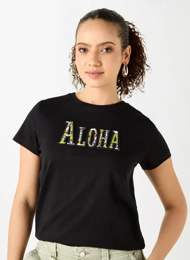 Splash FAV Embroidered Crew Neck T-shirt with Short Sleeves