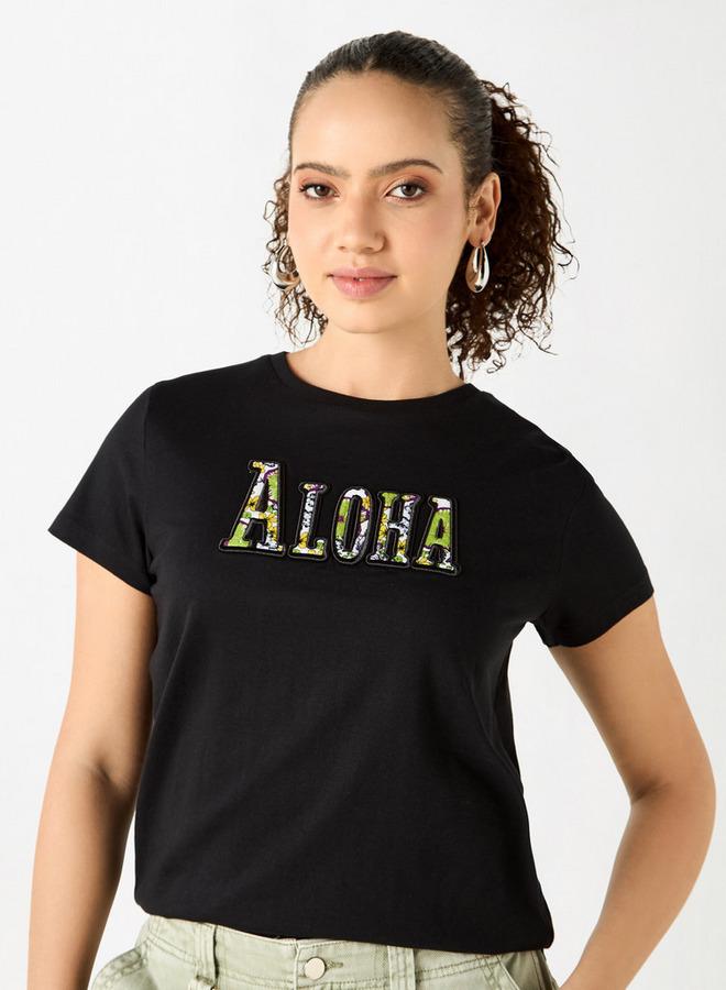 سبلاش فيڤ تيشيرت بياقة مستديرة مطرز بأكمام قصيرة - Image 1