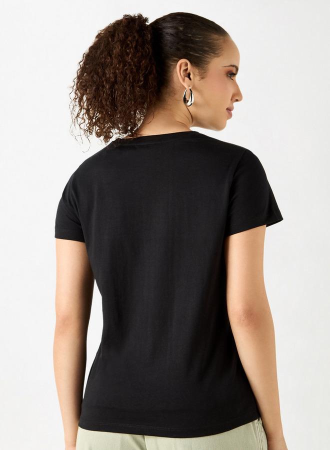 سبلاش فيڤ تيشيرت بياقة مستديرة مطرز بأكمام قصيرة - Image 3