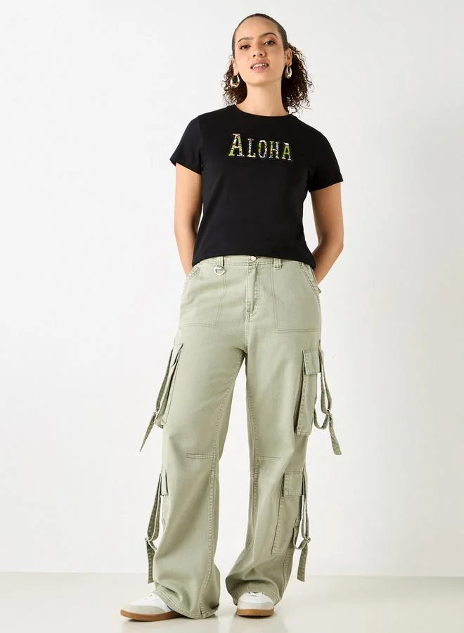 Splash FAV Embroidered Crew Neck T-shirt with Short Sleeves