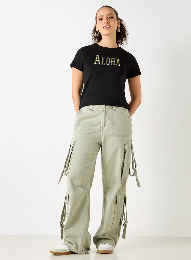 سبلاش فيڤ تيشيرت بياقة مستديرة مطرز بأكمام قصيرة - Image 2