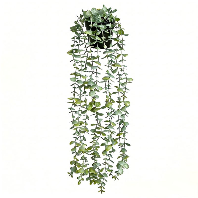 echosari Artificial Hanging Plants, 1 Pcs Fake Potted Eucalyptus Faux Hanging Plant, Fake Hanging Plants Indoor for Modern Boho Home Bedroom Wall Book Shelf Decor - Image 1