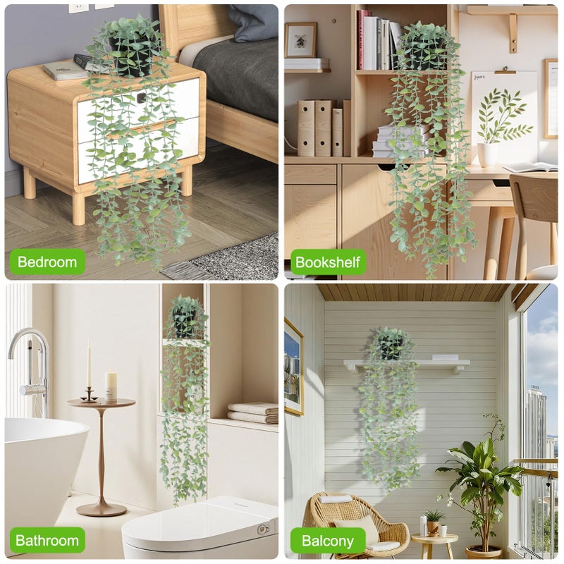 echosari Artificial Hanging Plants, 1 Pcs Fake Potted Eucalyptus Faux Hanging Plant, Fake Hanging Plants Indoor for Modern Boho Home Bedroom Wall Book Shelf Decor - Image 5