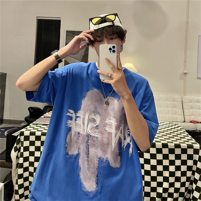 Hong Kong Style oversize Mens T-Shirt Summer All-match Half-sleeve Design Sense Niche Short-sleeve Loose Internet Popular Brand Clothes Grey  - Image 4