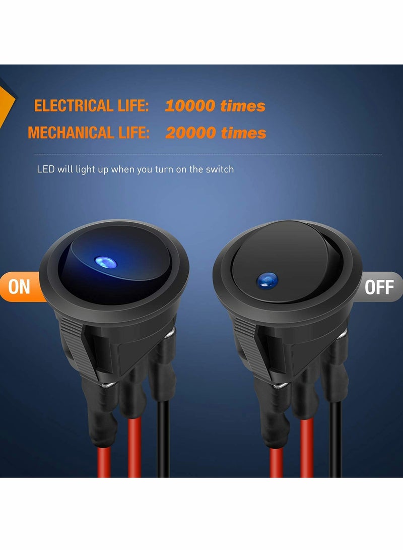 Toggle Switch 12V, 8PCS Round Blue LED Rocker Switch On-Off Control SPST 3Pins for Car, Truck, Boat, Marine, Off-Road Vehicle with 24PCS Wires - Image 3
