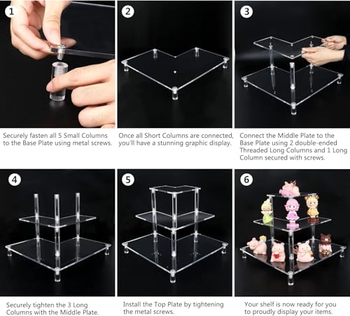 Gonice 3 Tier Acrylic Display Riser, Display Stand for Amiibo Funko POP Figures, Corner Shelf for Living Room, Bathroom, Home - Image 3