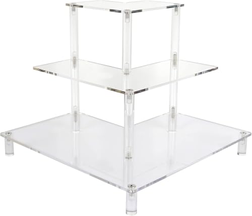Gonice 3 Tier Acrylic Display Riser, Display Stand for Amiibo Funko POP Figures, Corner Shelf for Living Room, Bathroom, Home - Image 1