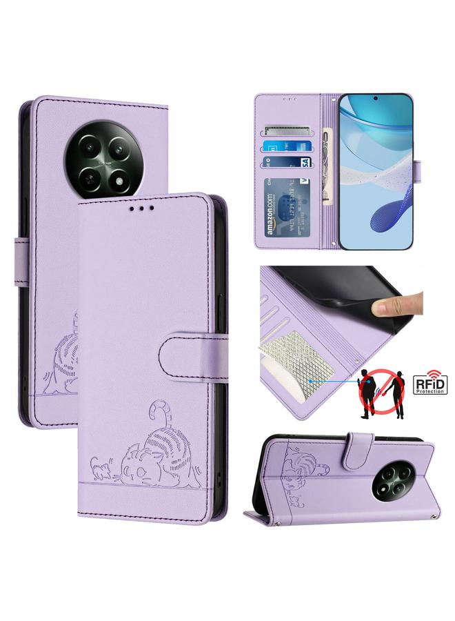 اس-توب جراب لهاتف Realme 12 5G Global Cat Rat من الجلد المنقوش بتقنية RFID مع حبل تعليق - Image 1