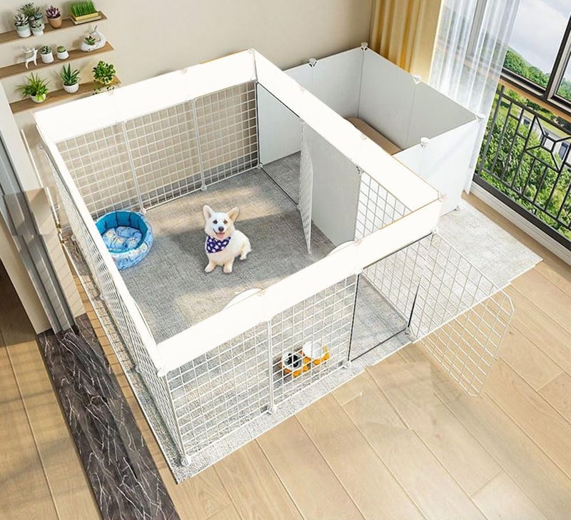 FDSDEFEN Dog Playpen Indoor with Door, DIY Puppy Play Pen Portable Metal Wire Yard Fence Small Animal Exercise Cage for Big-Sized Dog (White(Big - Image 3