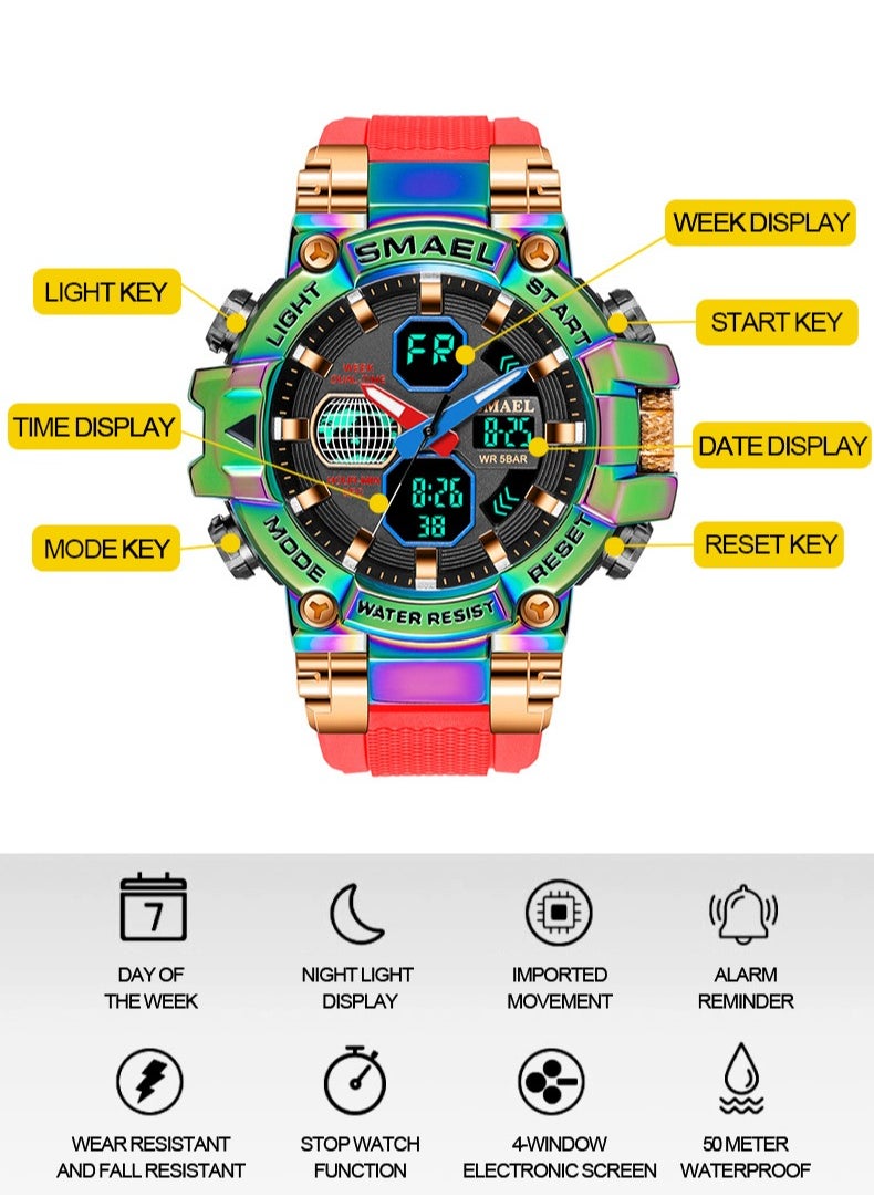 SMAEL Colorful alloy watch men's outdoor sports waterproof multi-function electronic watch  - Image 2