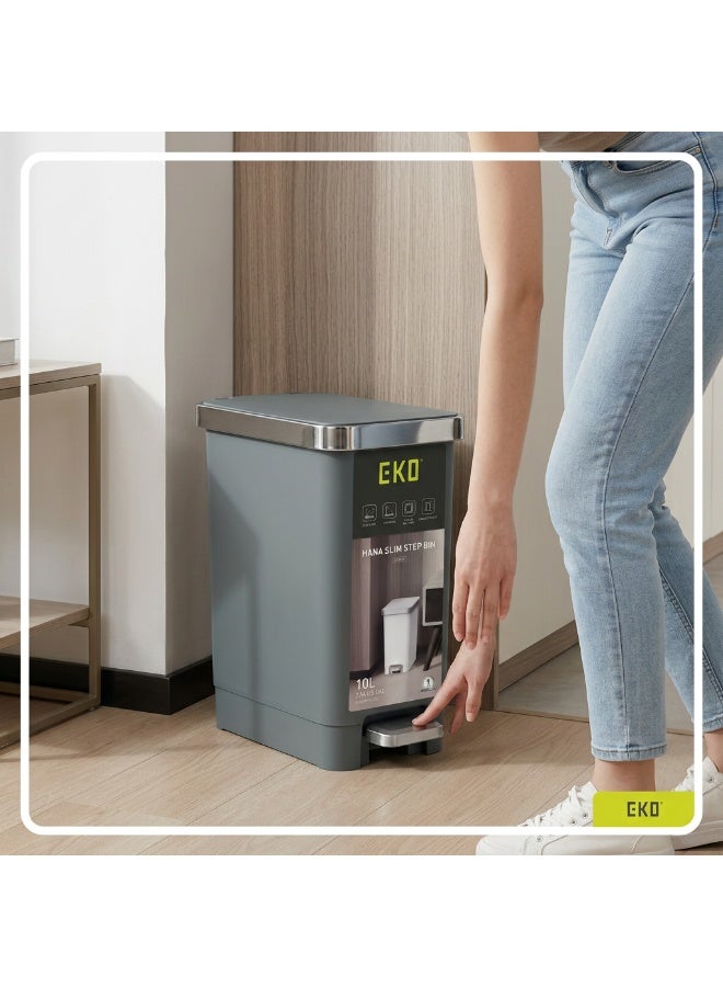 EKO Hana Slim Step Bin 10L | Compact Hands Free Foot Pedal Trash Can | Soft Close Lid with Stay Open Feature | Space Efficient Design for Bathroom and Small Spaces | Grey - Image 5