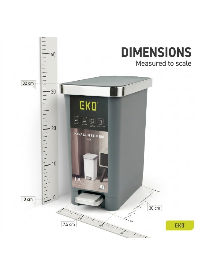 EKO Hana Slim Step Bin 10L | Compact Hands Free Foot Pedal Trash Can | Soft Close Lid with Stay Open Feature | Space Efficient Design for Bathroom and Small Spaces | Grey - Image 3