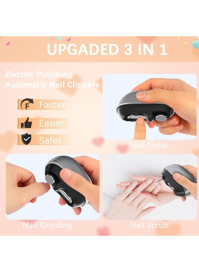 Electric Nail Clippers with Polishing Function, 3-in-1 Automatic Nail Trimmer with LED Light and Nail Clipping Collection Function, Easy to Trim Nails for Adults, The Elderly, Women, Men and Children (Gray). - Image 3