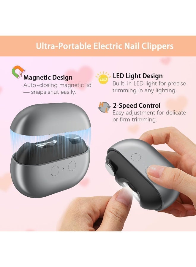 Electric Nail Clippers with Polishing Function, 3-in-1 Automatic Nail Trimmer with LED Light and Nail Clipping Collection Function, Easy to Trim Nails for Adults, The Elderly, Women, Men and Children (Gray). - Image 4