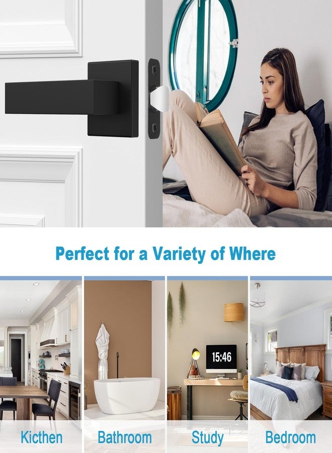 Estmoon Passage Door Levers, Matte Black Door Knobs Interior Square Door Handles, Heavy Duty Non-Locking Leversets Hall Closet Handles - Image 5