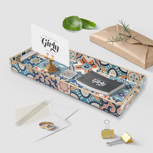 Leemxiiny Bathroom Vanity Tray for Countertop, Small Plastic Toilet Tank Tray Versatile Storage & Organization Tray for Makeup, Perfume, Desk, Kitchen, Candles, 13.7"x6"x1.4", 35Boho2 - Image 2