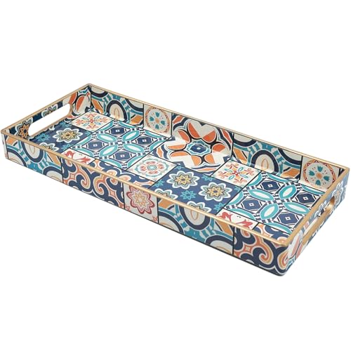 Leemxiiny Bathroom Vanity Tray for Countertop, Small Plastic Toilet Tank Tray Versatile Storage & Organization Tray for Makeup, Perfume, Desk, Kitchen, Candles, 13.7"x6"x1.4", 35Boho2 - Image 1