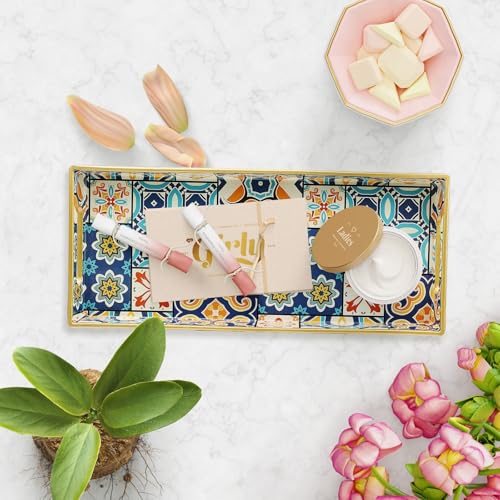 Leemxiiny Bathroom Vanity Tray for Countertop, Small Plastic Toilet Tank Tray Versatile Storage & Organization Tray for Makeup, Perfume, Desk, Kitchen, Candles, 13.7"x6"x1.4", 35Boho2 - Image 5