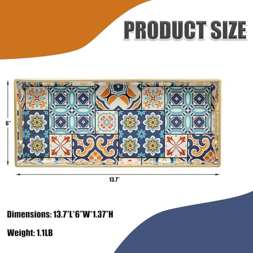 Leemxiiny Bathroom Vanity Tray for Countertop, Small Plastic Toilet Tank Tray Versatile Storage & Organization Tray for Makeup, Perfume, Desk, Kitchen, Candles, 13.7"x6"x1.4", 35Boho2 - Image 4