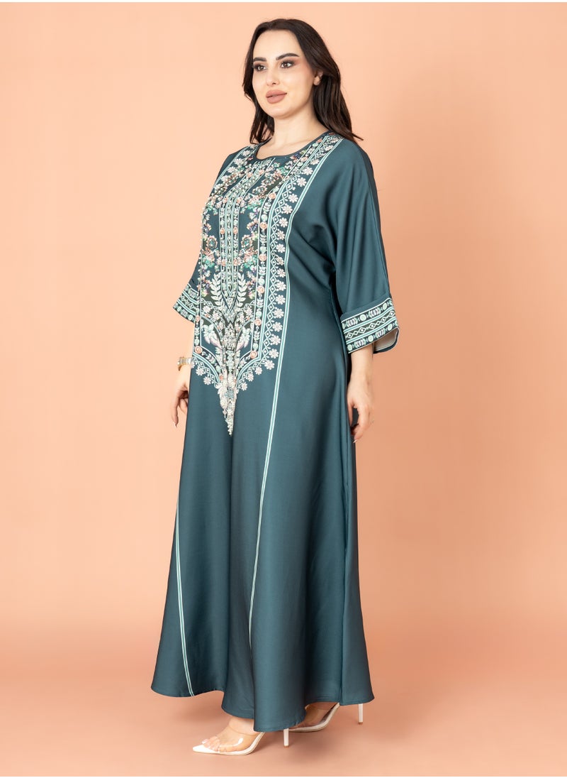 اكسا جلابية سادة منقوشة اخضر  - Image 3