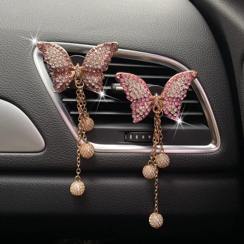 cheekyglo Bling Butterfly Car Clip,Cute Butterfly Car Aromatherapy Vent Clips Butterfly Pendant Vent Clips Crystal Bling Bling Car Perfume Diffuser Car Diffuser Auto Interior Decoration - Image 2