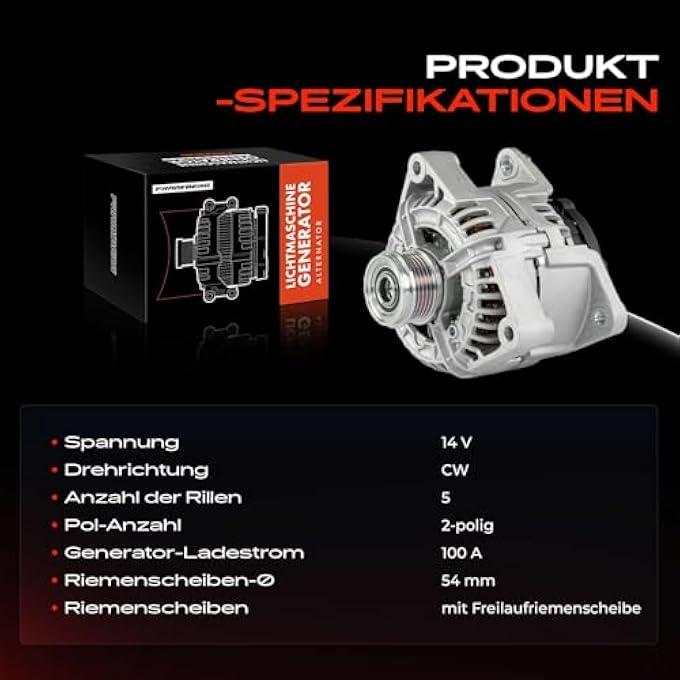Frankberg Alternator Generator 100A with Freewheel Pulley Compatible with Corsa D S07 1.4L Petrol 2009-2014 Meriva B MPV S10 1.4L Petrol 2010-2017 Replace# 0124425085 - Image 4
