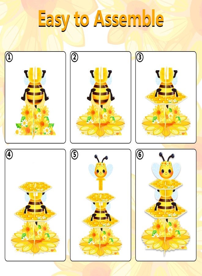 WEEPA Bee Birthday Party Decorations 3 Tier Bee Cupcake Stand Honeycomb Cupcake Stand Sunflower Decor for Birthday Party Decorations - Image 5