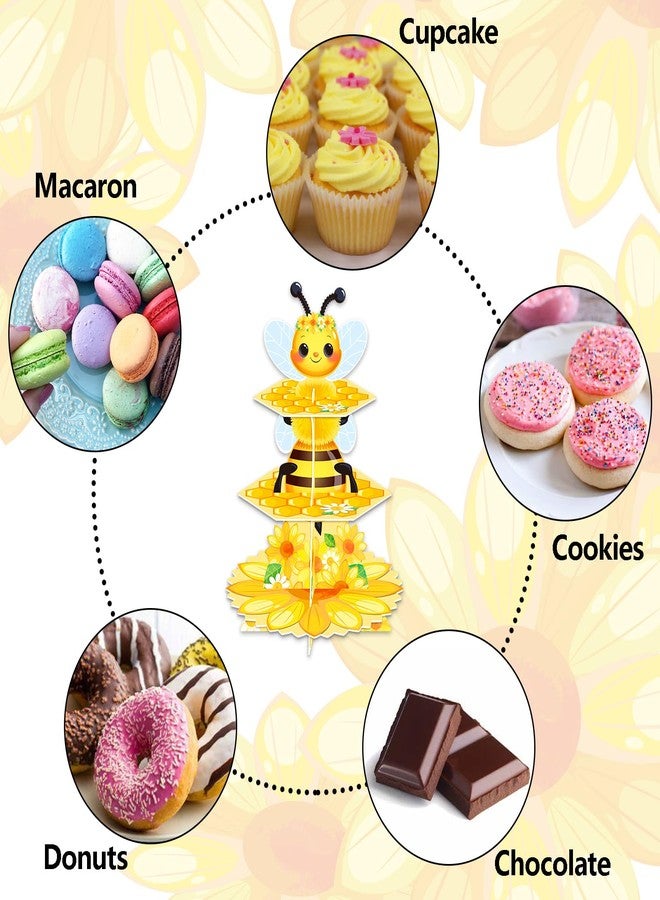 WEEPA Bee Birthday Party Decorations 3 Tier Bee Cupcake Stand Honeycomb Cupcake Stand Sunflower Decor for Birthday Party Decorations - Image 4