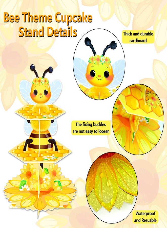 WEEPA Bee Birthday Party Decorations 3 Tier Bee Cupcake Stand Honeycomb Cupcake Stand Sunflower Decor for Birthday Party Decorations - Image 3