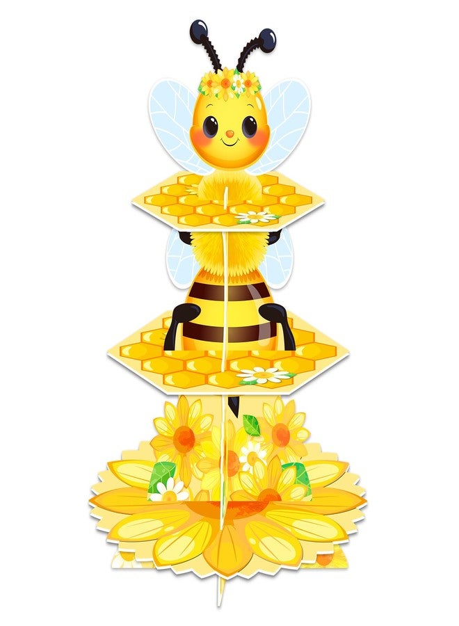 WEEPA Bee Birthday Party Decorations 3 Tier Bee Cupcake Stand Honeycomb Cupcake Stand Sunflower Decor for Birthday Party Decorations - Image 1