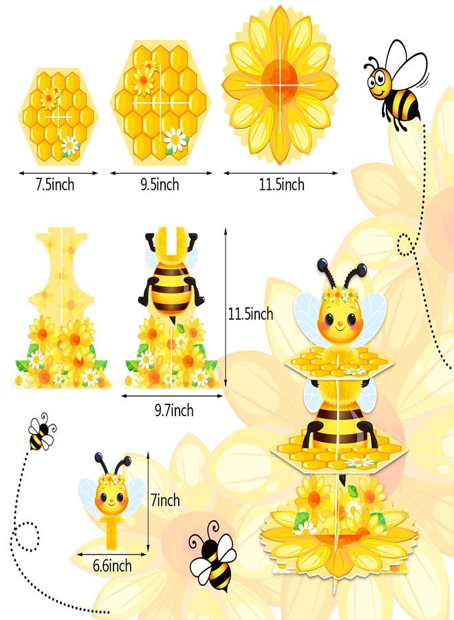 WEEPA Bee Birthday Party Decorations 3 Tier Bee Cupcake Stand Honeycomb Cupcake Stand Sunflower Decor for Birthday Party Decorations - Image 2