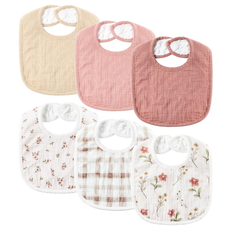 POIKSHARK Muslin Baby Bibs for Girls, Soft Cotton Baby Drool Bibs, Absorbent Soft Layers, Drooling and Teething Bib for Infant, Newborn - Image 1