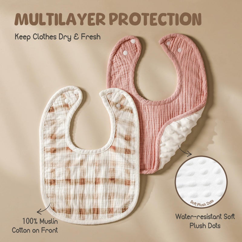 POIKSHARK Muslin Baby Bibs for Girls, Soft Cotton Baby Drool Bibs, Absorbent Soft Layers, Drooling and Teething Bib for Infant, Newborn - Image 2
