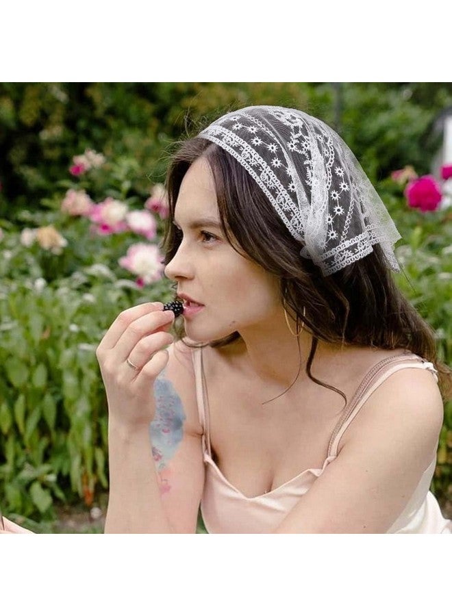 ووي 3 قطع من أغطية الرأس الدانتيل الزهرية ذات الرأس الشبكي المثلث المطبوعة على شكل زهرة، وشاح الشعر برباط خلفي للنساء والفتيات - Image 1