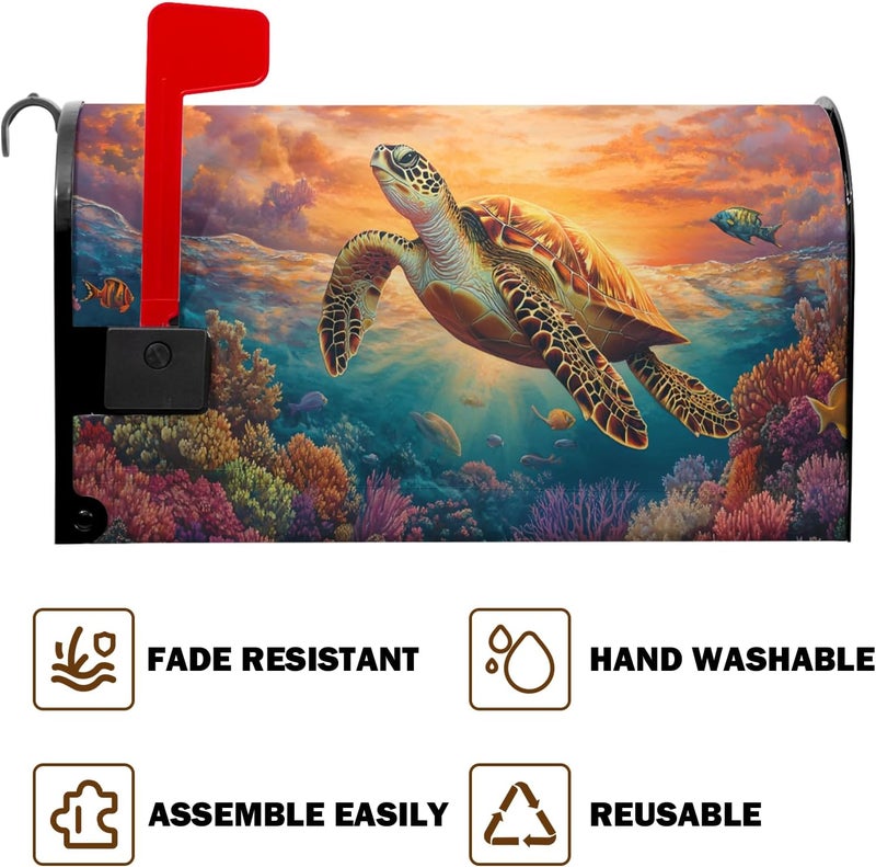 Farg Summer Sea Turtle Ocean Beach Mailbox Cover Coral Seashell Post Letter Box Cover for Garden Standard Size 21x18 in Mailbox Wraps for Yard Home Decor - Image 5
