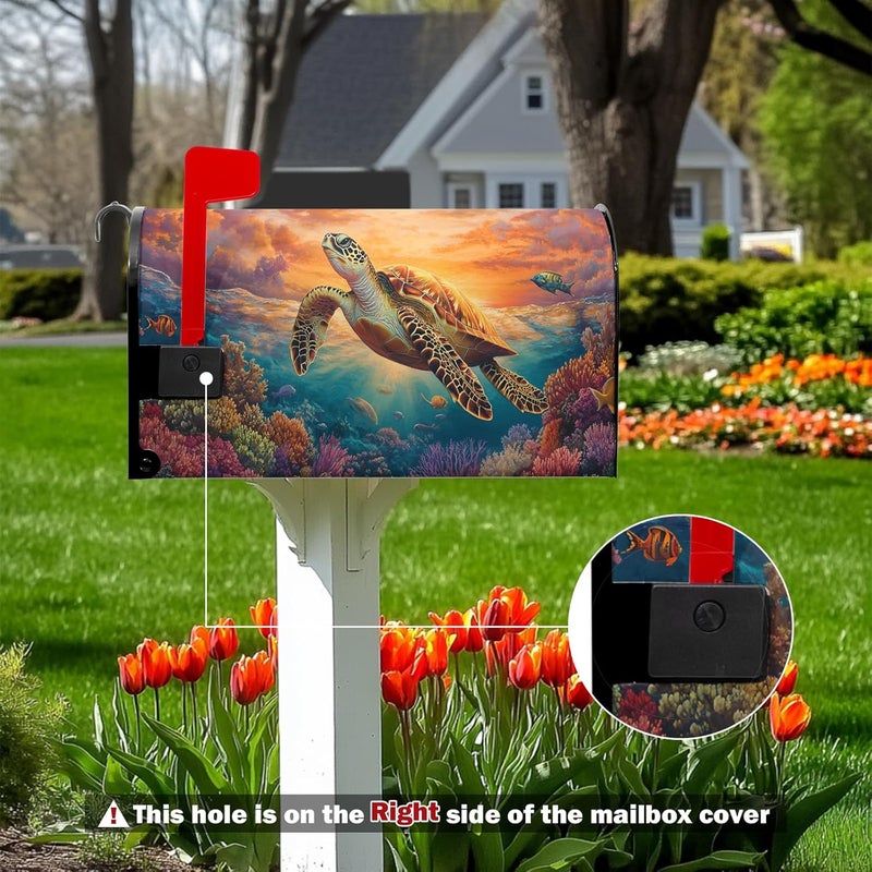 Farg Summer Sea Turtle Ocean Beach Mailbox Cover Coral Seashell Post Letter Box Cover for Garden Standard Size 21x18 in Mailbox Wraps for Yard Home Decor - Image 2