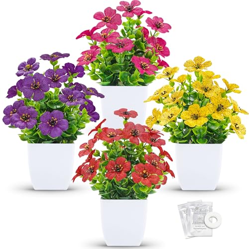 Der Rose 4 Pack Fake Plants with Scented Fragrance Tablets Artificial Flowers Graduation Gifts for Bathroom Bedroom Office Desk Spring Decor - Image 1