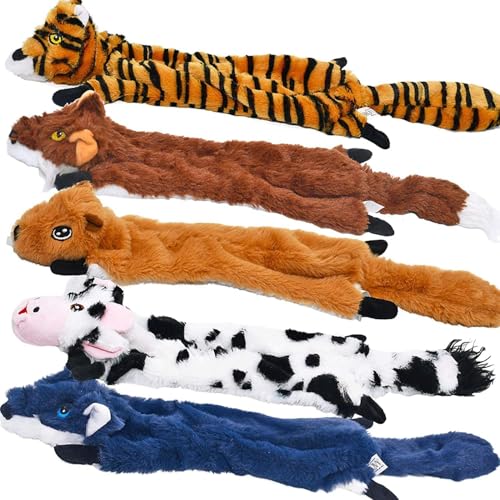 SHARLOVY Dog Squeaky Toys 5 Pack Pet Crinkle Toy No Stuffing Animals Plush Dog Chew for Large and Medium Small Puppy Teething for Boredom - Image 1