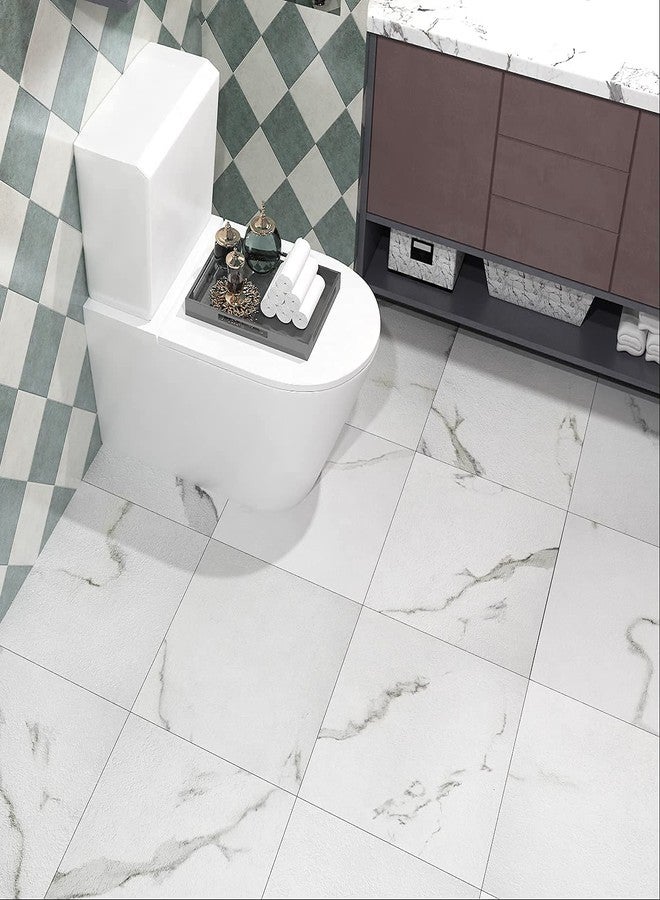 FunStick Tile Stickers Floor Marble 30 x 30 cm PVC Flooring Marble White Self-Adhesive Tiles Floor Kitchen Adhesive Tiles Bathroom Floor Adhesive Vinyl Floor Self-Adhesive Tile Look Floor Tiles Pack - Image 2