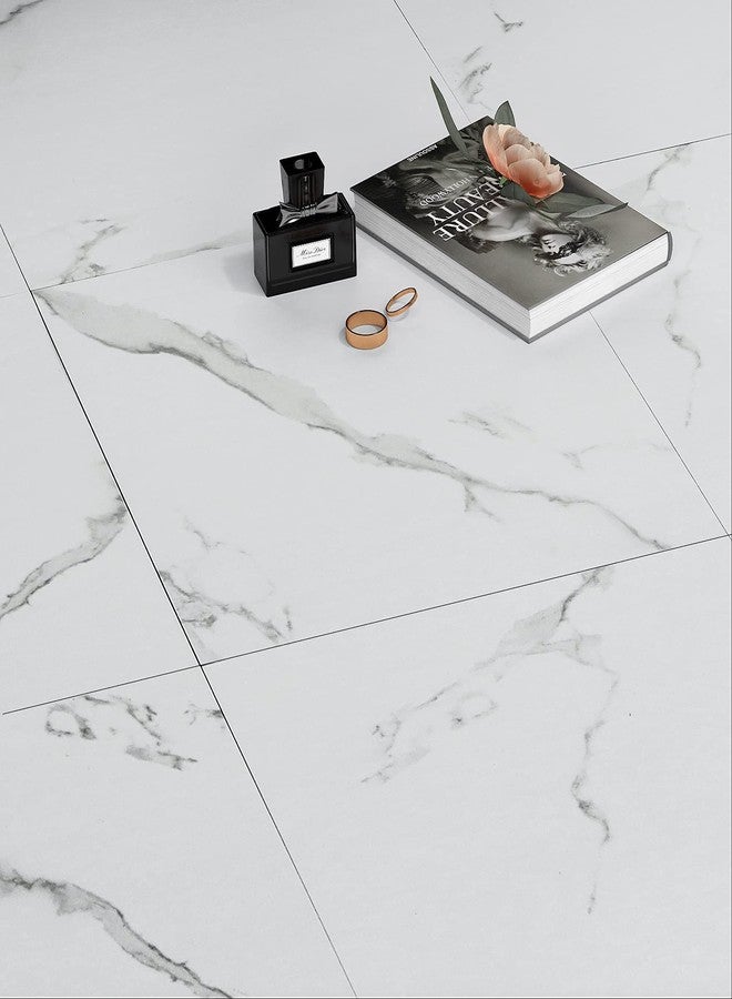 FunStick Tile Stickers Floor Marble 30 x 30 cm PVC Flooring Marble White Self-Adhesive Tiles Floor Kitchen Adhesive Tiles Bathroom Floor Adhesive Vinyl Floor Self-Adhesive Tile Look Floor Tiles Pack - Image 1